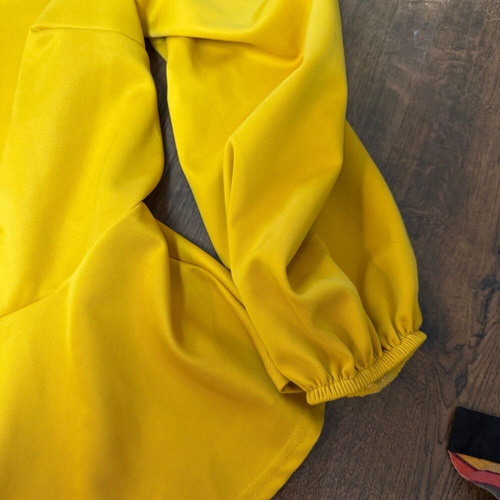 Ashley Stewart Mustard Yellow Peplum Blouse 18/20 | Puff Sleeve Game Day Chic - Picture 3 of 6
